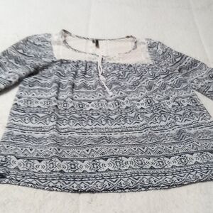 Maurices Navy and White Tribal Print Blouse